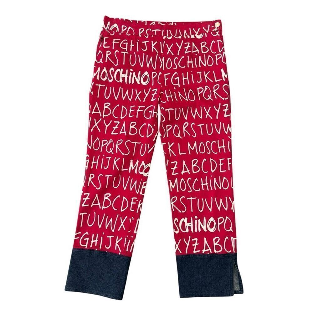 Moschino Vintage 90s cropped pants Alphabet print denim trim cotton blend sz 10